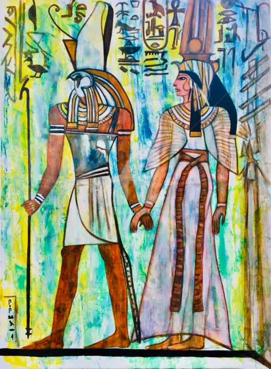 Horus conduit la Reine Néfertari Pintura, 39,4x28,7 in
