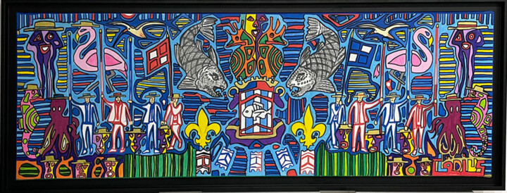 Peinture intitulée "Armoiries sétoises…" par Claude Combas, Œuvre d'art originale, Acrylique Monté sur Châssis en bois