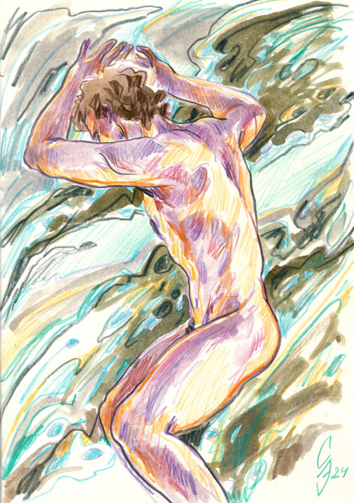 Dessin intitulée "Fast travel" par Sergey Sovkov, Œuvre d'art originale, Conté