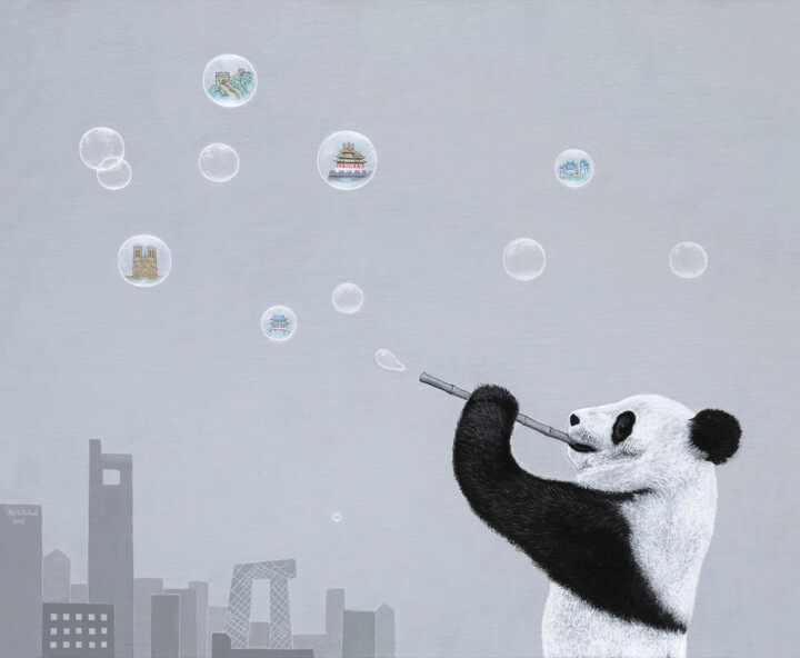 绘画 标题为“pandas art - Floati…” 由元华 贾, 原创艺术品, 丙烯