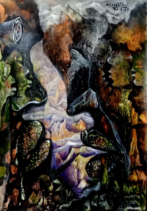 Painting titled "Conversing with the…" by Nisheeth Kumar Pandey Nisheeth, Original Artwork, Acrylic Mounted on Cardboard