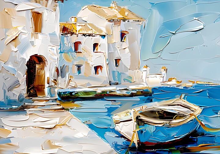 Картина под названием "Boat In The Harbor" - Elena Avanesova, Подлинное произведение искусства, Акрил