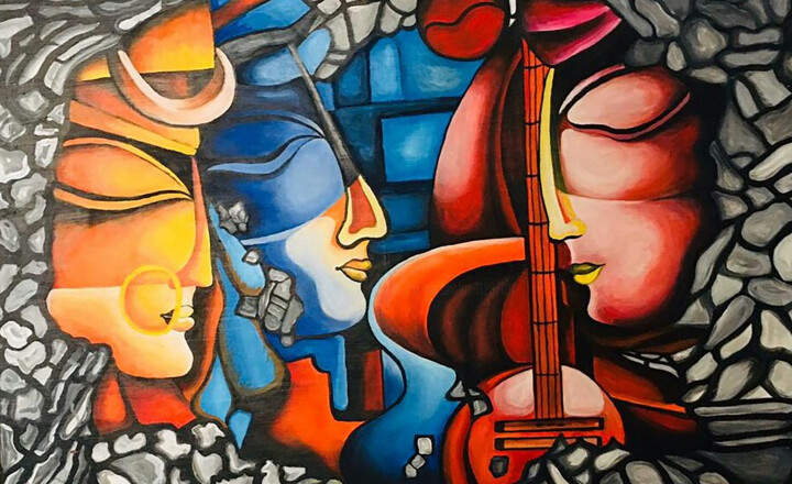 Peinture intitulée "Blind Folded" par Sajith Nissanka, Œuvre d'art originale, Acrylique Monté sur Verre