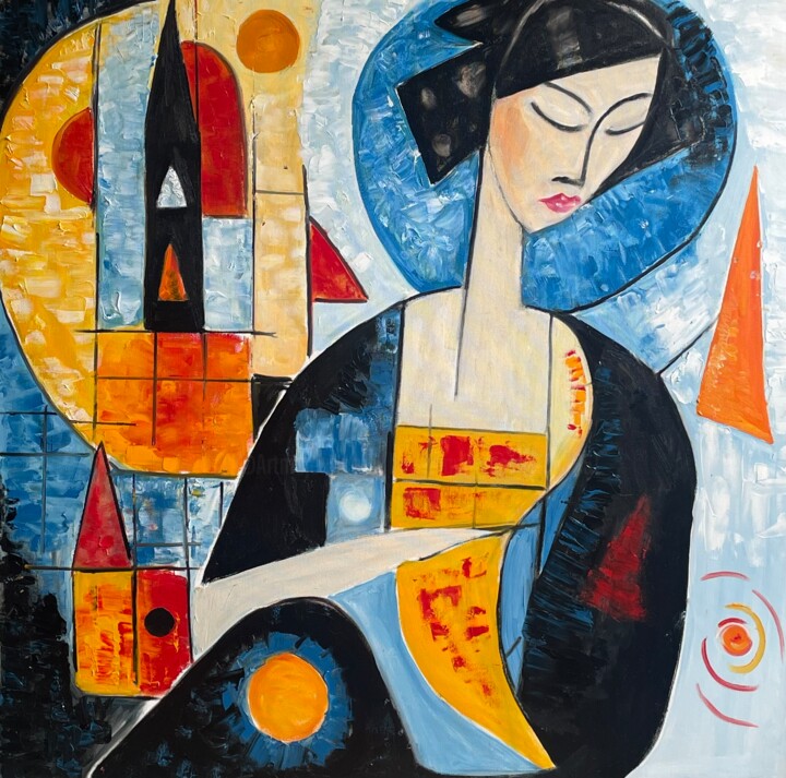 "Geometry of Grace: Portrait in Modernist Cubism" 绘画, 35.4x35.4 in