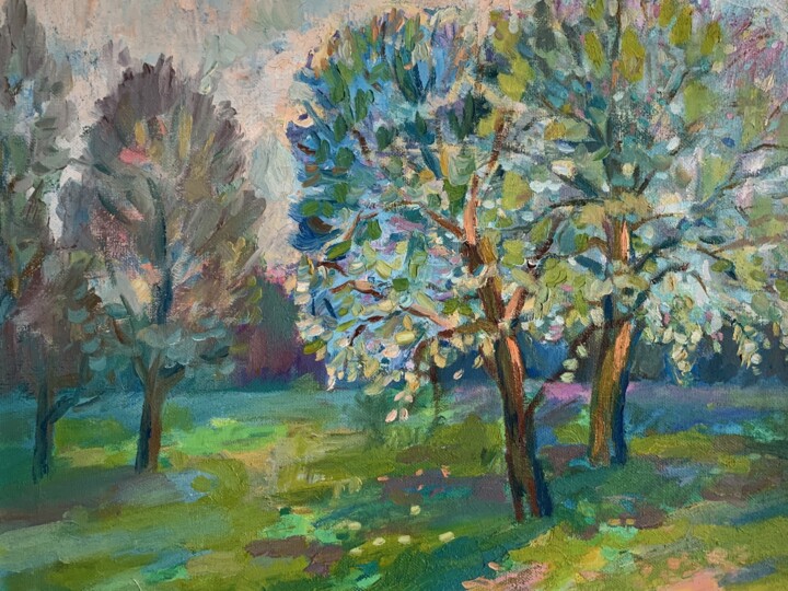 Early spring in Sumy. Young greens Schilderij, 11x15 in