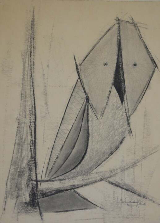 Drawing titled "EFFRAIE." by Michel Michaux, Original Artwork, Conté