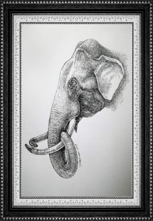 Peinture intitulée "Crossed" par Punsara Udara, Œuvre d'art originale, Stylo à bille Monté sur Verre