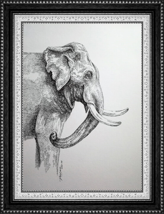 Peinture intitulée "Ageing Gracefully" par Punsara Udara, Œuvre d'art originale, Stylo à bille Monté sur Verre