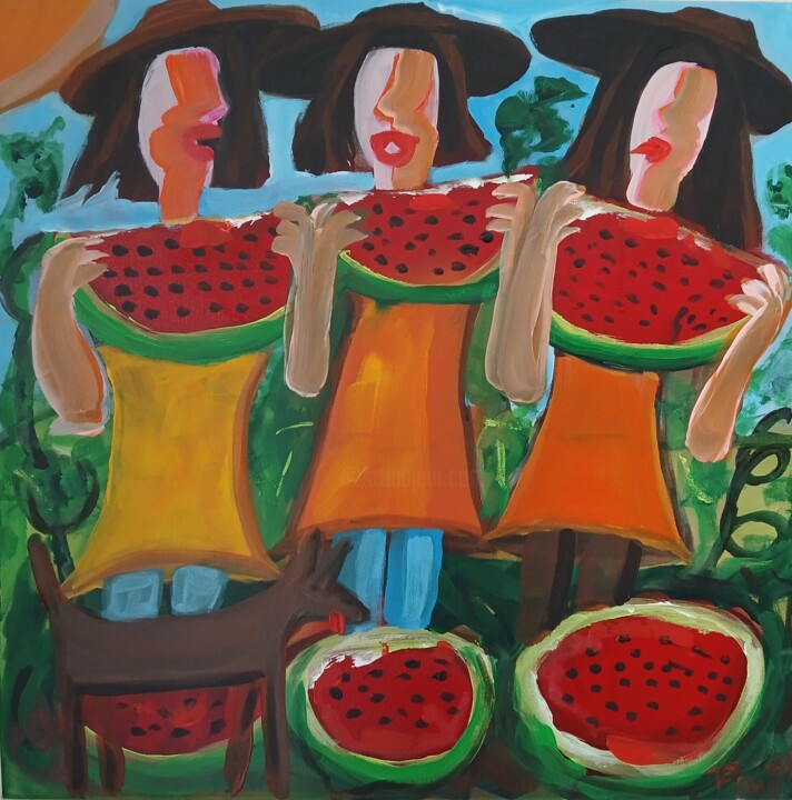Meninas com melancias 绘画, 19.7x19.7 in