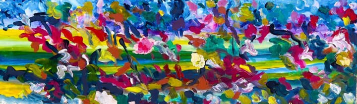 Vue depuis une fenêtre sur Bora Bora 绘画, 15.8x47.2 in