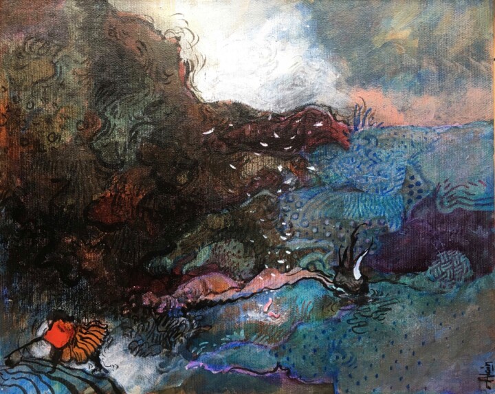 Painting titled "Plouf ! La gamelle…" by Alain Godefroid, Original Artwork, Acrylic