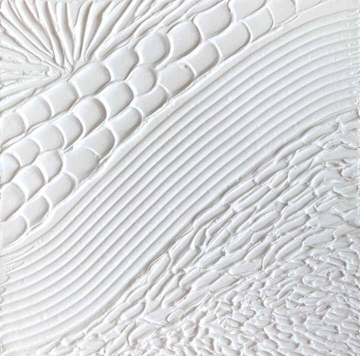 Silent Harmony, White, Relief, Abstract 绘画, 11.4x11.4 in
