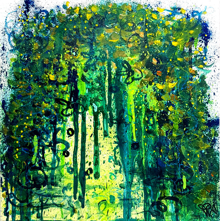 Tableau Abstrait vert acrylique peinture abstraite originale 绘画, 11.8x11.8 in