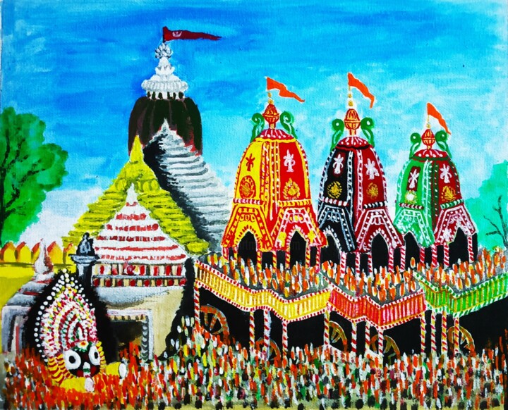 Ζωγραφική με τίτλο "Rath Yatra 2024" από Kishore Bishoi, Αυθεντικά έργα τέχνης, Ακρυλικό