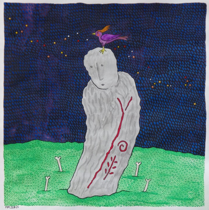 "L'oiseau d'espoir ..." 绘画, 9.8x9.8 in