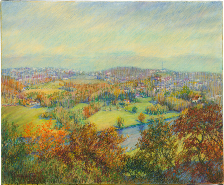 Peinture intitulée "Ruhr d'automne Burg…" par Konoko, Œuvre d'art originale, Huile Monté sur Châssis en bois