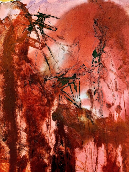 Malerei mit dem Titel "Abstraktion in Rott…" von Elisabeth Pein, Original-Kunstwerk, Acryl Auf Keilrahmen aus Holz montiert