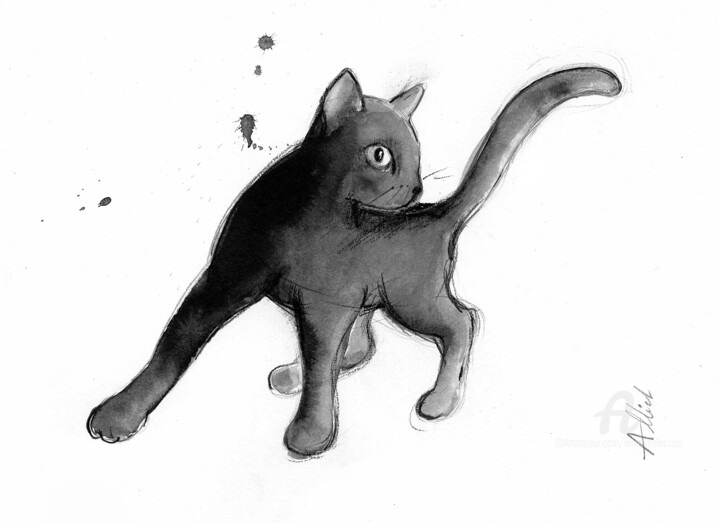 Jeune chat en volte-face-D-P-A- 0004 그림, 11.8x15.8 in