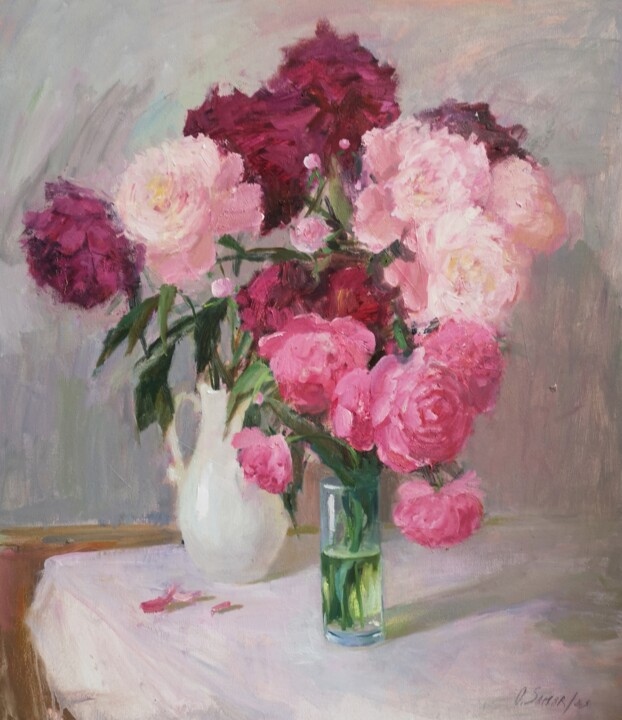 Bouquets de pivoines Painting, 31.5x27.6 in