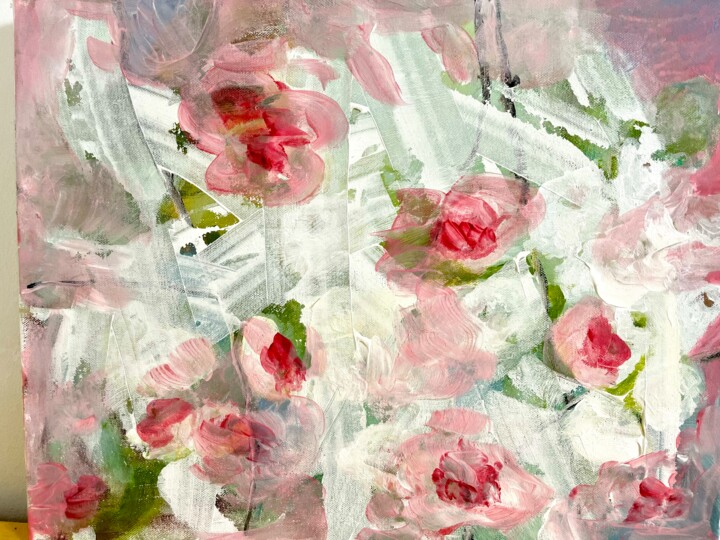 Malerei mit dem Titel "Eine Rose ist eine…" von Elisabeth Pein, Original-Kunstwerk, Acryl Auf Keilrahmen aus Holz montiert