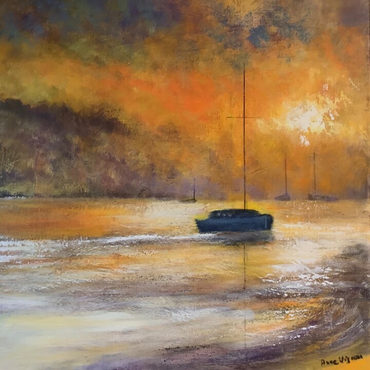 Peinture intitulée "Au mouillage" par Anne Vignau, Œuvre d'art originale, Acrylique
