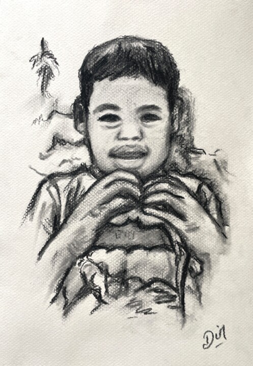 "Jeune lao à Nong Khiaw" 图画, 11.8x7.9 in