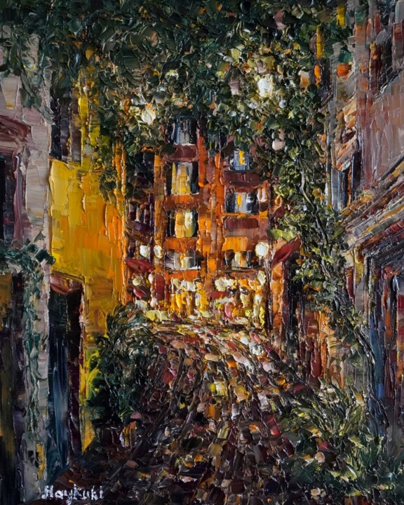Night street in Rome Schilderij, 19,7x15,8 in