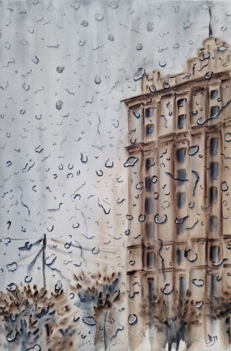 Rain outside the window 绘画, 21.5x14.4 in