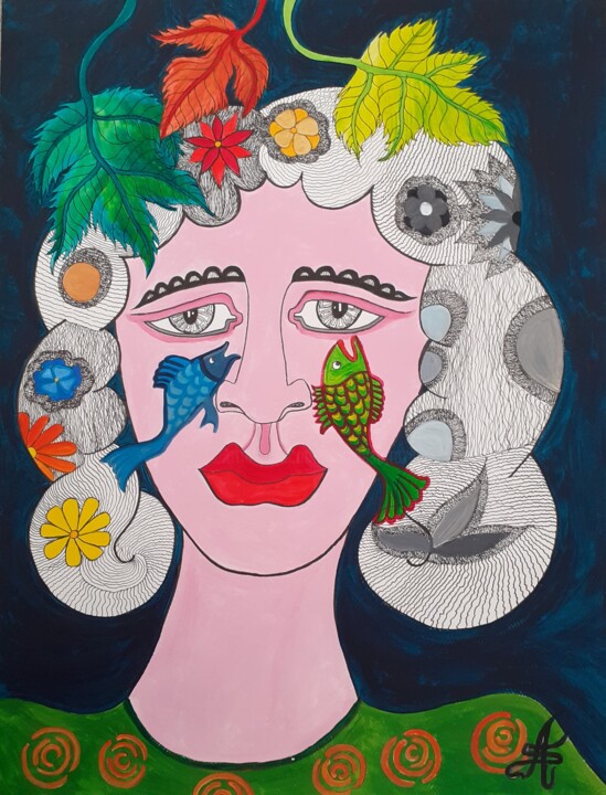 Peinture intitulée "Les Larmes de poiss…" par Aurélie Sarrazin, Œuvre d'art originale, Acrylique