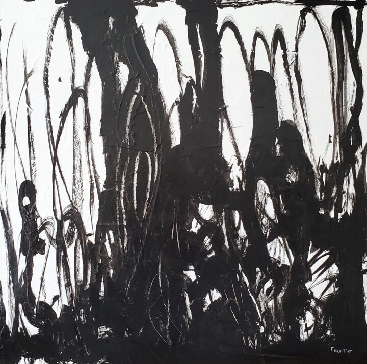 Painting titled "Superstition" by Joyce Fournier, Original Artwork, Acrylic Mounted on Wood Panel