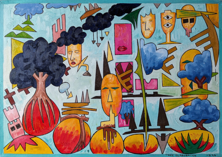 Painting titled "Tree Elaboration" by Gerald Shepherd F.F.P.S., Original Artwork, Oil Mounted on Wood Panel