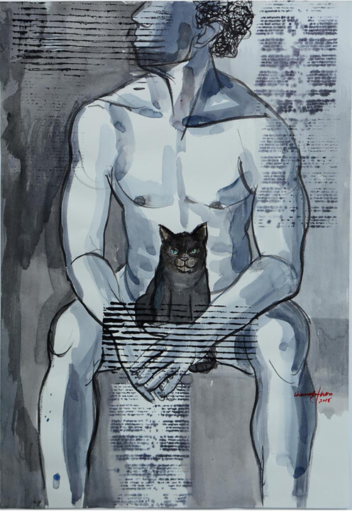 Peinture intitulée "Observation - Man w…" par Chammika Jayawardana, Œuvre d'art originale, Acrylique Monté sur Verre