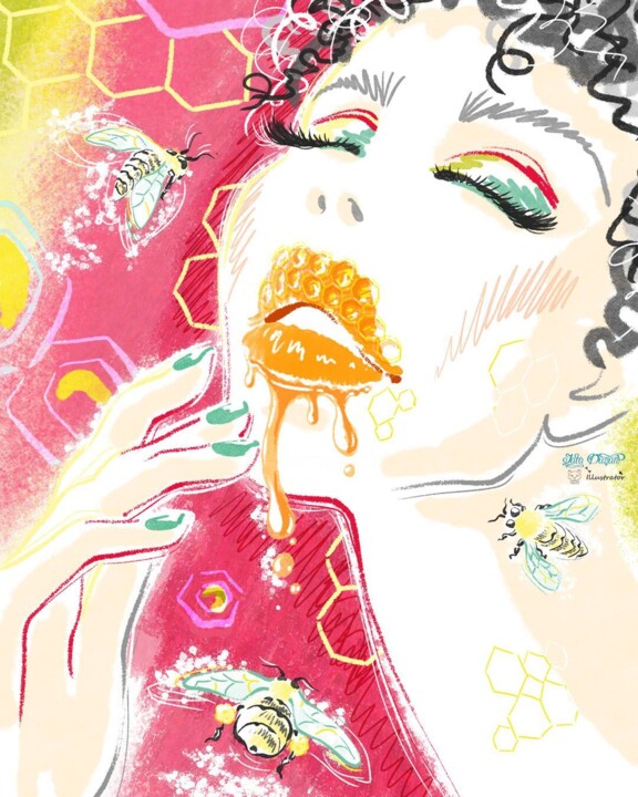 Digital Arts titled "Lipstick Honey Balm" by Tatiana Dushenkova, Original Artwork, Digital Painting