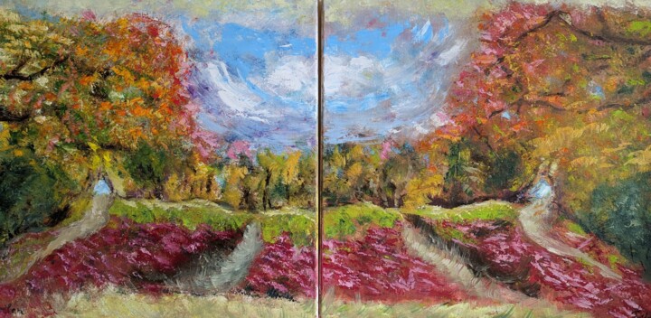 Die Tore der Zeit im Wirbel herbstlicher Träume 绘画, 15.8x31.5 in