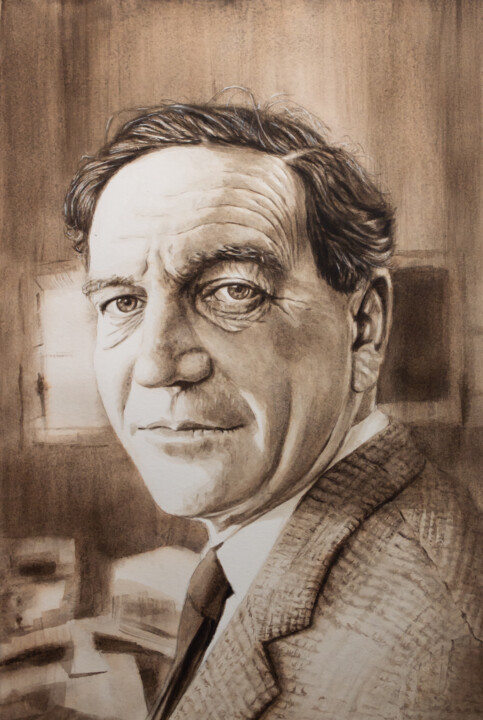 PORTRAIT OF SOVIET INTELLIGENCE OFFICER KIM PHILBY 绘画, 14.2x9.5 in