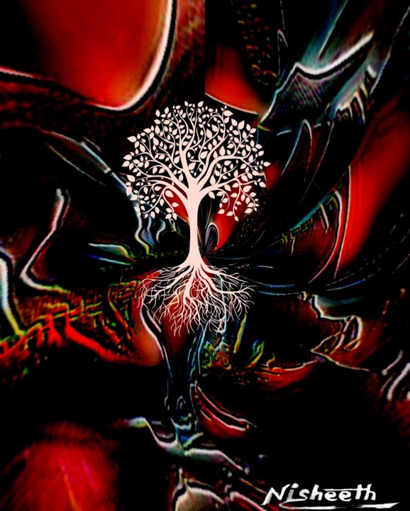 Digital Arts titled "White tree" by Nisheeth Kumar Pandey Nisheeth, Original Artwork, Digital Painting