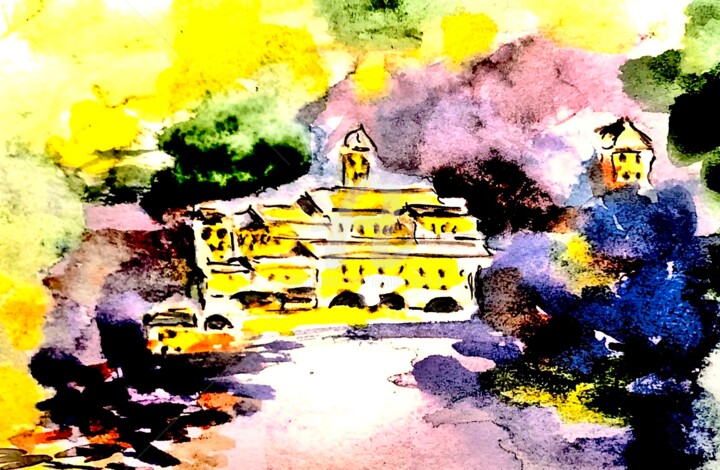 Painting titled "San Fruttuoso" by Nicole Cecil B, Original Artwork, Watercolor