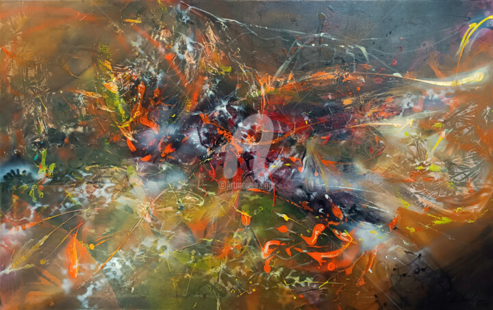 Painting titled "Abstract incandesce…" by Kloska Ovidiu, Original Artwork, Acrylic Mounted on Wood Stretcher frame