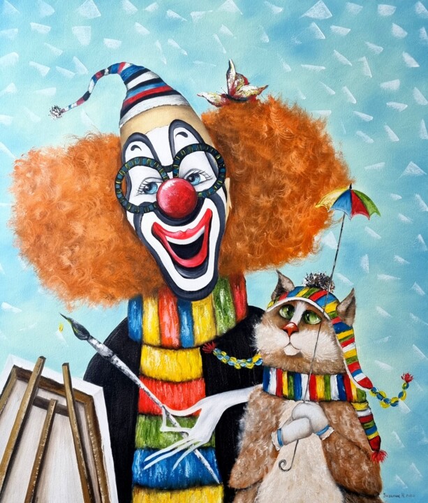 Clown oil painting Tablo, 27,6x23,6 in