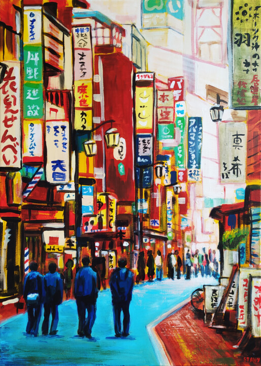 After School, Tetris Street, Tokyo 绘画, 27.6x19.7 in