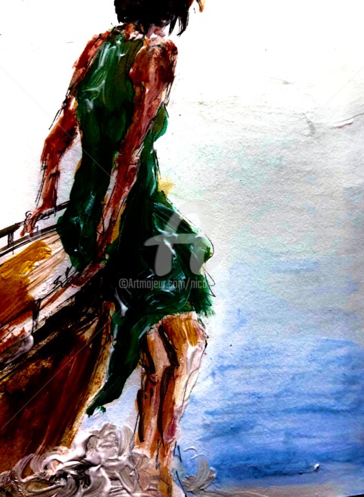 Painting titled "Feet in the Water" by Nicole Cecil B, Original Artwork, Watercolor