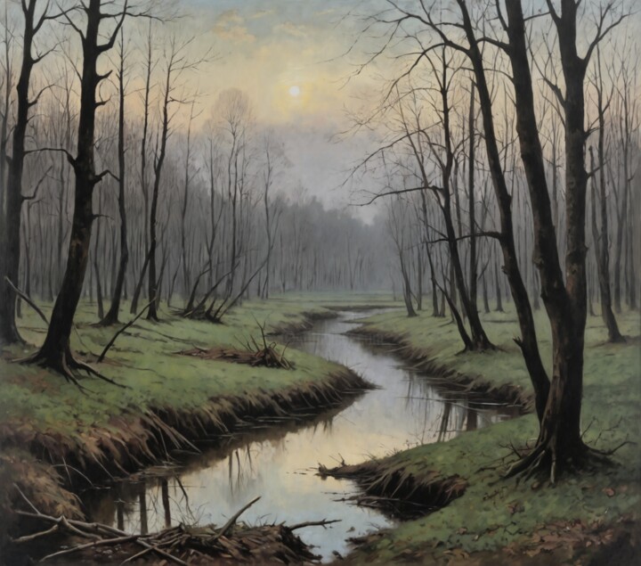 Winter Stream 绘画, 51x57.8 in