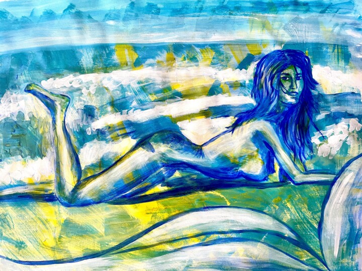 Картина под названием "On the beach" - Aleksandra Cherepanova, Подлинное произведение искусства, Акрил