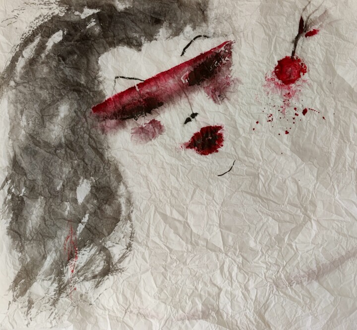 Lady with cherry 图画, 15.8x16.5 in