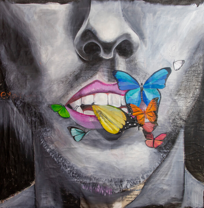 Schilderij getiteld "Il morso della meta…" door Erika Anoardi, Origineel Kunstwerk, Olie