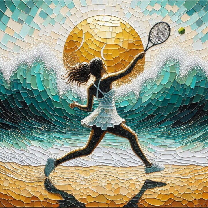 Artes digitais intitulada "Tennis player and o…" por Davina Dugnas, Obras de arte originais, Pintura digital Montado em Arma…