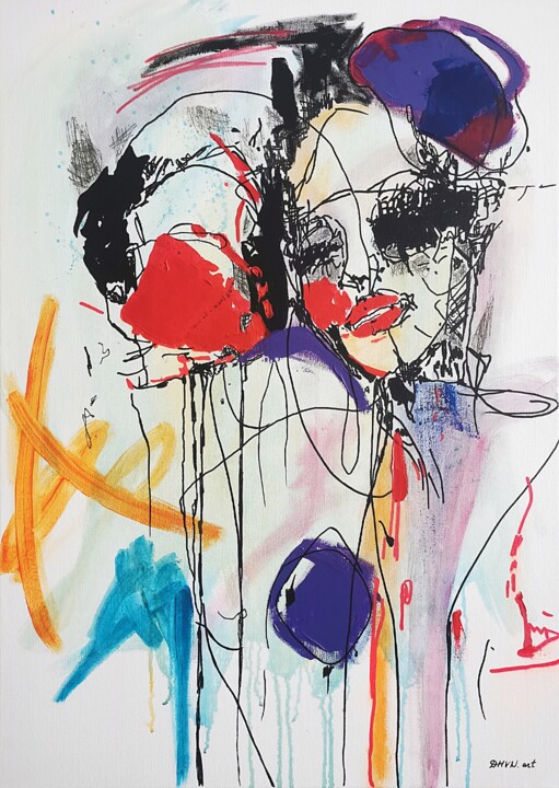 Ethereal Expressions - Vibrant Abstract Woman Portrait. 绘画, 27.6x19.7 in