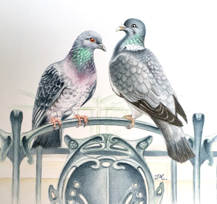 2 pigeons métro 绘画, 11x11 in