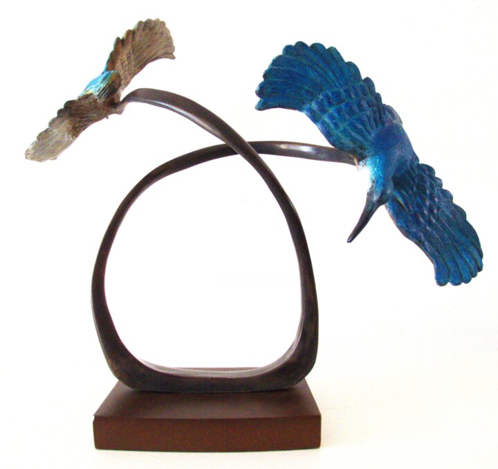 Kingfishers in Flight 雕塑, 18.1x22.1 in