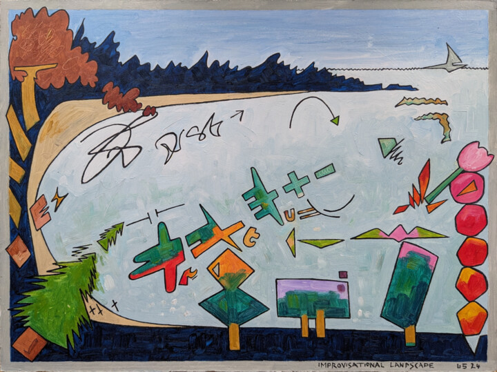 Painting titled "Improvisational Lan…" by Gerald Shepherd F.F.P.S., Original Artwork, Oil Mounted on Wood Panel
